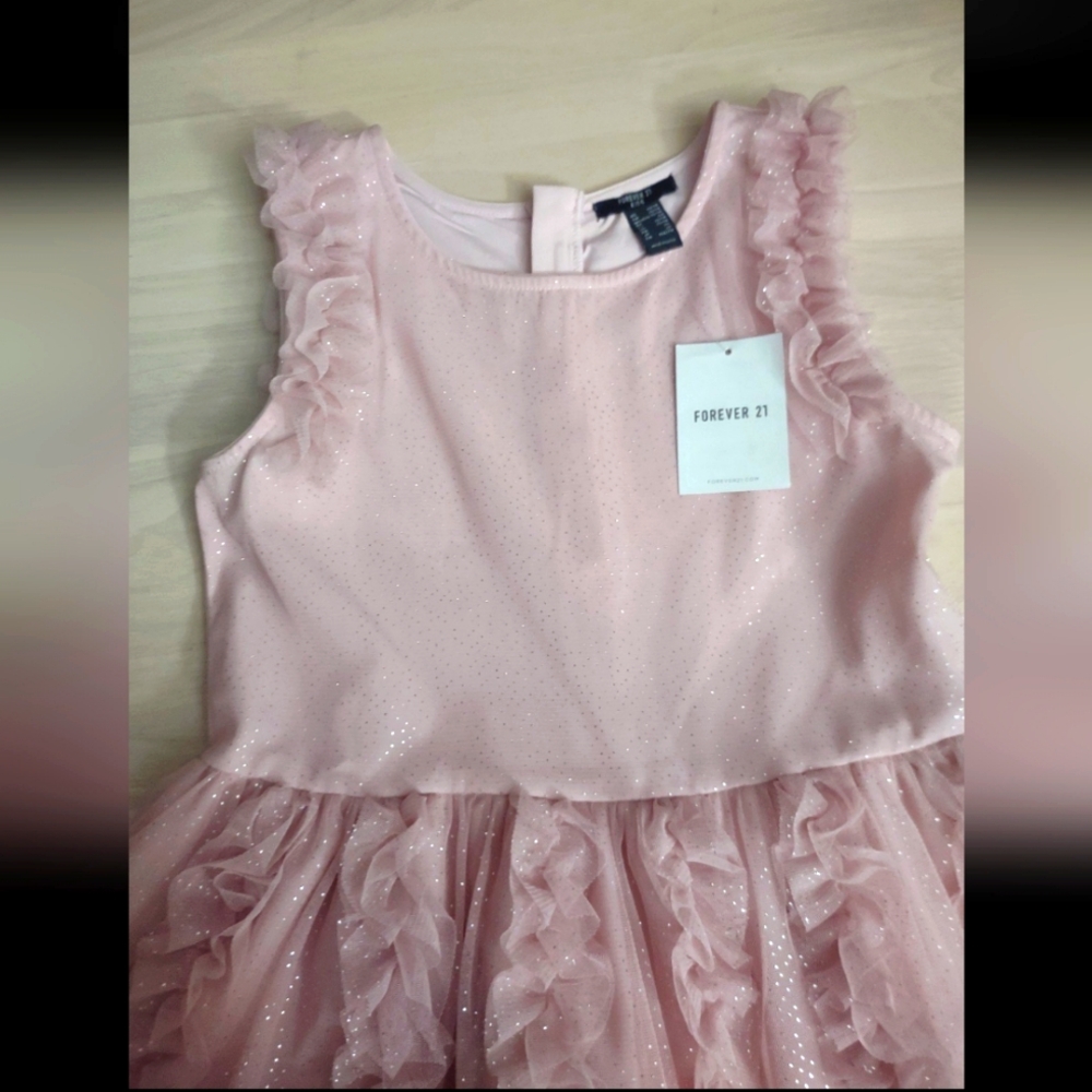 Juniors Ballet Pink Tulle Organza Ruffle Silver Glitter Dress Y2K Kawaii Bling